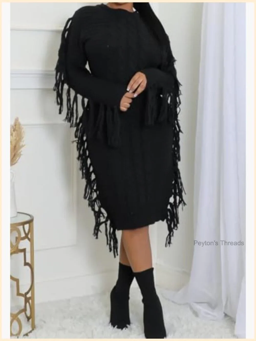 Turtleneck Side Tassel Cable Knit Maxi Sweater Dress Women's Casual Western - Picture 3 of 5